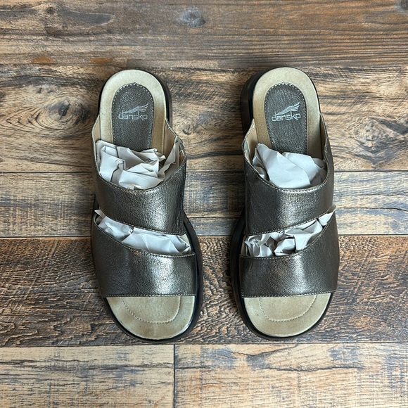 DANSKO Lana Nappa Leather Bronze Pewter Metallic Slide Sandals - Picture 5 of 9